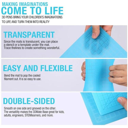 Silicone Mat for 3D Printing Pens and DIY Templates - Transparent, Flexible, Double-Sided Food-Grade Silicone Surface for Easy Filament Removal