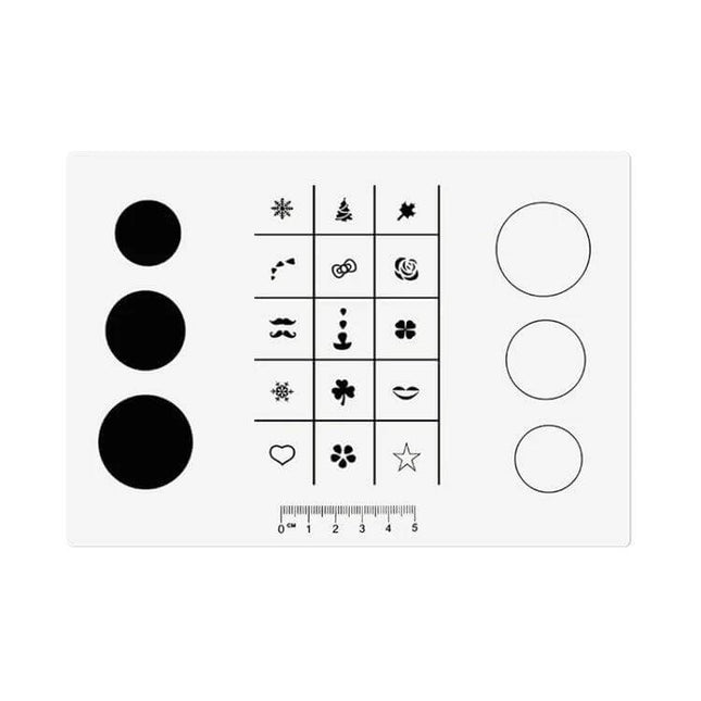 Silicone Manicure Pads For Nail Art Practice Set 21x15cm A B - white silicone practice pad with stamping motifs, circles and ruler for nail art