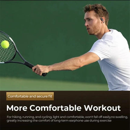 REMAX OpenBuds Open Ear Earbuds For Running And Commuting tennis player wearing open-ear earbuds during outdoor workout and commute