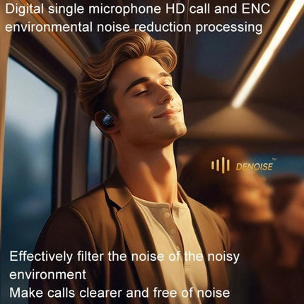 REMAX OpenBuds Open Ear Bluetooth Earbuds For Jogging And Commuting man wearing open-ear earbuds on train enjoying clear calls, noise reduction