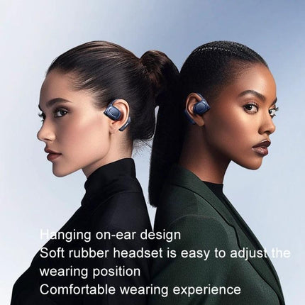 REMAX OpenBuds Open Ear Bluetooth Earbuds For Jogging And Commuting showing two women wearing open-ear earbuds while jogging