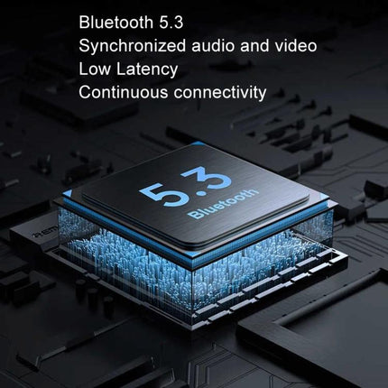 REMAX Transparent Wireless Earbuds For Gaming And Everyday Use showing Bluetooth 5.3 low latency chip and continuous connectivity