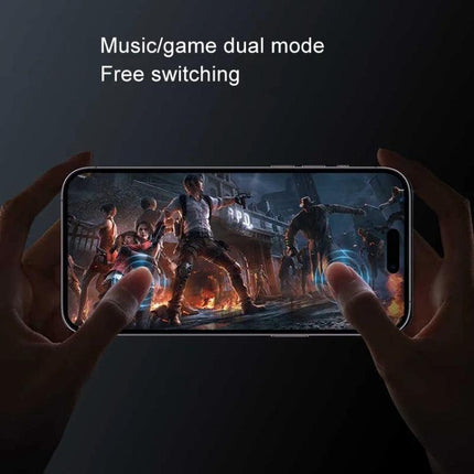 REMAX Transparent Wireless Earbuds For Gaming And Everyday Use showing low-latency game mode on phone screen for play