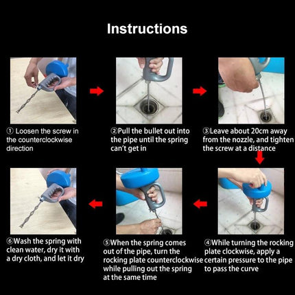 Essential Tool for Clearing Home Sink and Toilet Clogs - step-by-step drain snake instructions with flexible steel wire and blue handle