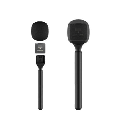 Handheld Microphone Accessory for Everyday Interviews and Vlogging - black ergonomic handle for wireless transmitters with windscreen