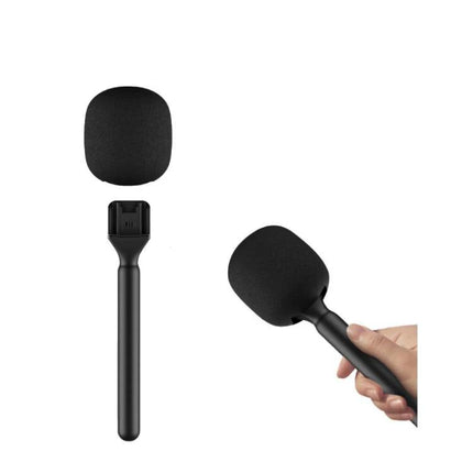 Handheld Microphone Accessory for Everyday Interviews and Vlogging - black foam-windshield handle for wireless transmitter, lightweight grip for outdoor vlogging