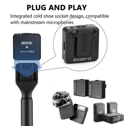 Handheld Microphone Accessory for Everyday Interviews and Vlogging showing a detachable handle with wireless transmitter and wind muff compatibility