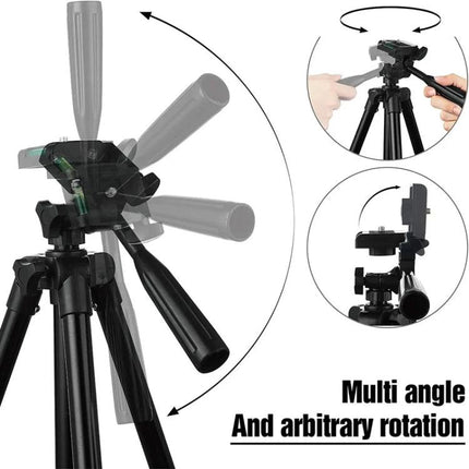 Portable Aluminum Tripod for DSLR Camera Photography with Bag showing multi-angle pan head and carry bag for travel