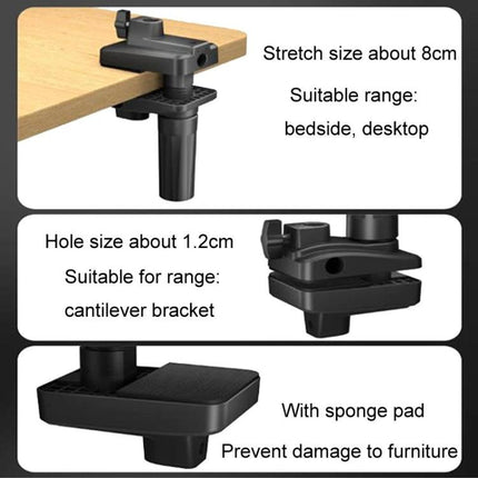 Universal Telescopic Stand for Cell Phones and Tablets - adjustable bedside and desk clamp with 360° rotation, cantilever mount and protective sponge pad