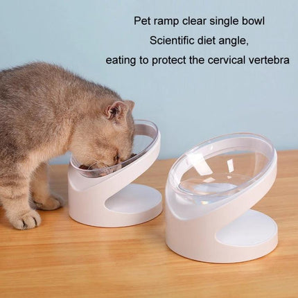 Comfortable Inclined Cat Food Bowl for Daily Home Use - white tilted bowl set with cat eating to reduce neck strain