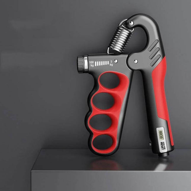 Hand Grip Strengthener For Arm Exercise 5 To 100 Kg Adjustable - red black adjustable hand gripper with dial, compact travel rehab grip trainer