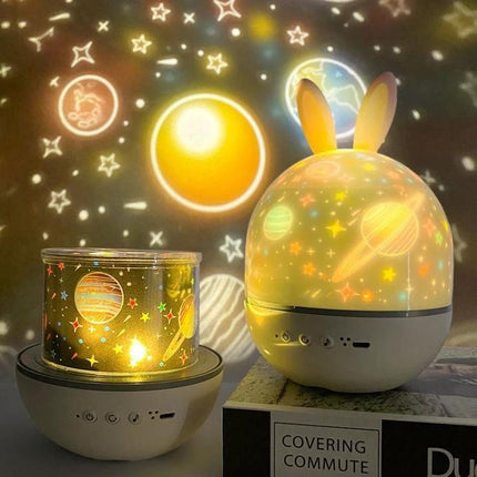 Create a Cozy Home Atmosphere with Cartoon Projection Night Light projecting planets and stars in a child's room
