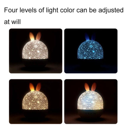 Create a Cozy Home Atmosphere with Cartoon Projection Night Light showing four adjustable light color levels and starry bunny-ear projection options