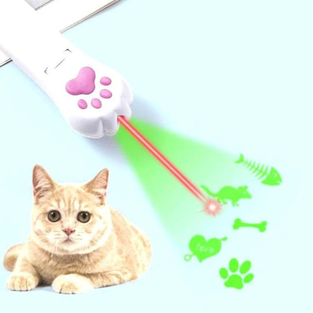 Versatile Cat Projection Toy for Everyday Home Pet Fun and Care - white paw laser projector with red and green light playing with a relaxed cat