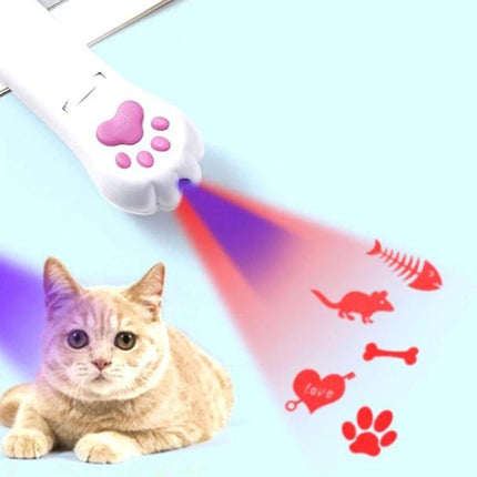 Versatile Cat Projection Toy for Everyday Home Pet Fun and Care projecting red and green light modes with paw design for interactive play and purple maintenance mode