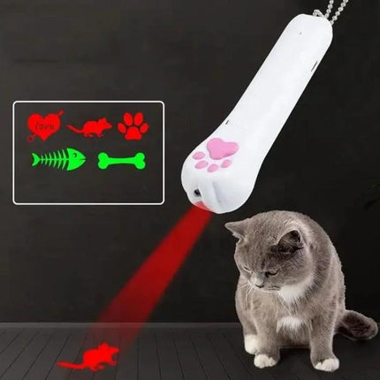 Versatile Cat Projection Toy for Everyday Home Pet Fun and Care - white paw laser projector with red and green light icons stimulating cat play and detection