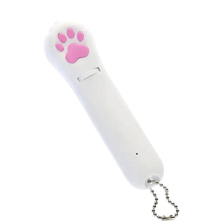 Versatile Cat Projection Toy for Everyday Home Pet Fun and Care - white paw-shaped handheld laser pointer with pink paw button and keychain