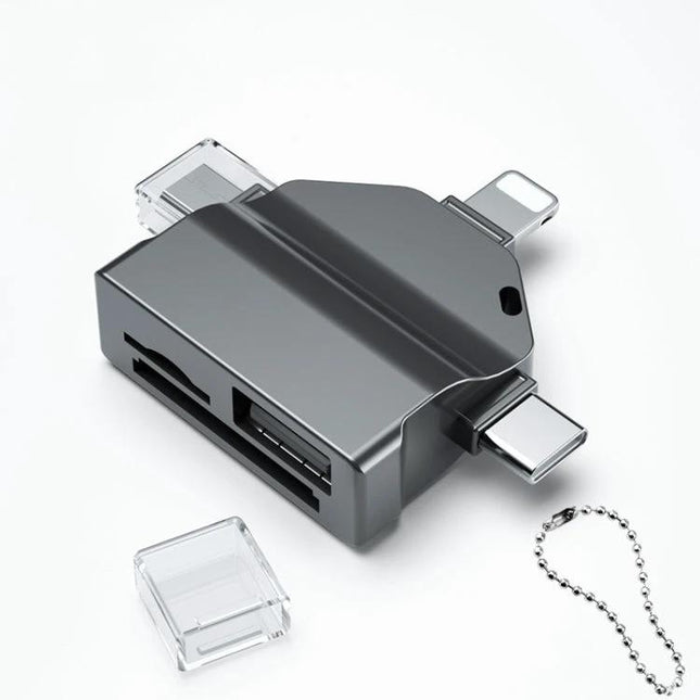 Compact Card Reader for Daily Phone and Laptop Use - slim multiport reader with SD and USB-C connectors for phone and laptop file transfers