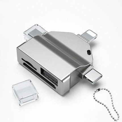 Compact Card Reader for Daily Phone and Laptop Use - silver multi-port card reader with SD and USB connectors