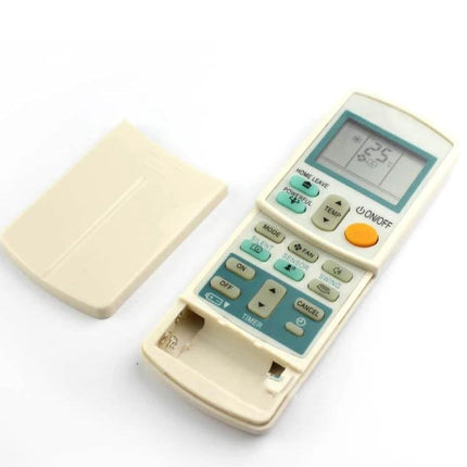 Daikin Replacement Remote Control for Air Conditioners shown with battery compartment open and LCD display