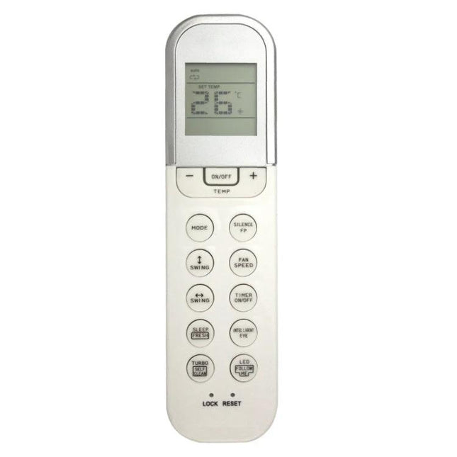 Replacement Remote Control for Midea Air Conditioners - white replacement remote with LCD display and labeled buttons, compatible with RG36F BGEF models