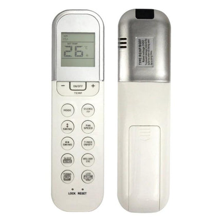 Replacement Remote Control for Midea Air Conditioners - white universal replacement remote showing front and back with LCD and labeled buttons
