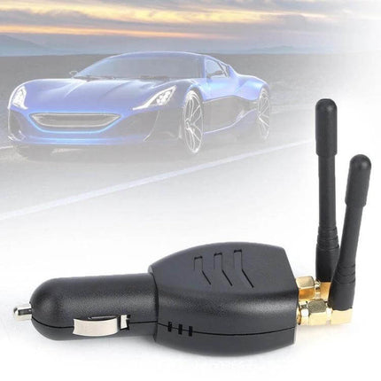 Portable Car GPS Signal Jammer for Vehicle Use with Adapter shown plugged into car adapter with dual antennas