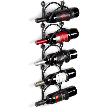 Wall Mounted Shelf for Organizing Bathroom Essentials Daily wrought iron vertical rack holding six wine bottles, saves floor space and reduces clutter