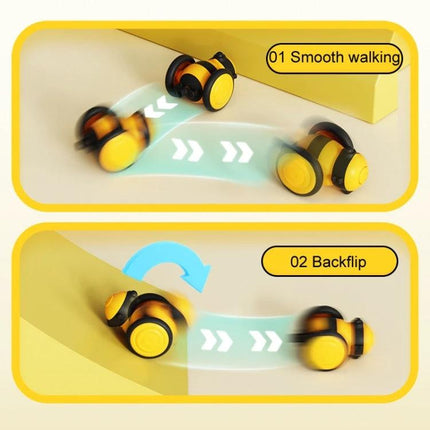 Toy for Engaging Cats with Bee Design in Home Playtime - yellow bee-shaped interactive rolling toy showing smooth walking and backflip actions