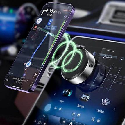 MagSafe Car Phone Holder With Strong Suction Cup For Everyday Driving mounted on car dash holding iPhone for navigation and hands-free use