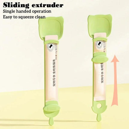Handy Spoon for Everyday Cat Feeding at Home - green sliding single-handed extruder spoon for scooping and dispensing cat food without spills