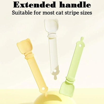 Handy Spoon for Everyday Cat Feeding at Home - three extended-handle cat feeding spoons in yellow white and green for scooping wet food