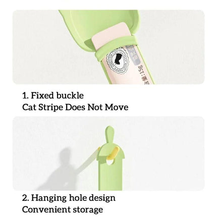 Handy Spoon for Everyday Cat Feeding at Home - green scoop showing fixed buckle and hanging hole for convenient storage and spill-free portioning