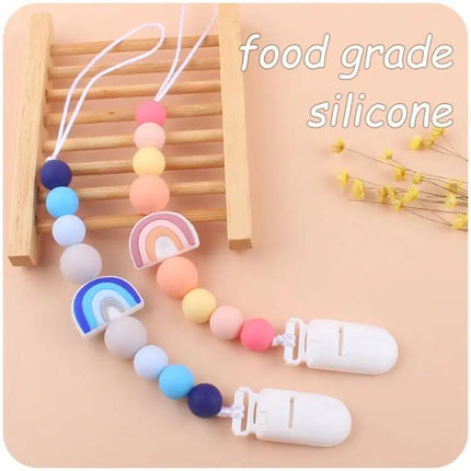 Rainbow Beaded Pacifier Clip for Baby Silicone Dummy Holder