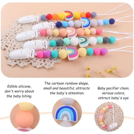 Rainbow Beaded Pacifier Clip for Baby Silicone Dummy Holder