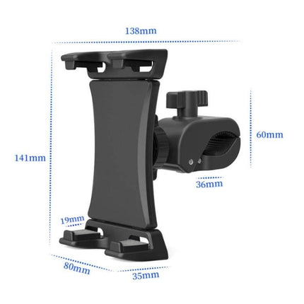 Bicycle Handlebar Phone Holder For Phones And Tablets 360 Degree Rotation - Black ABS clamp fits 15–50 mm handlebars, holds 4.5–12.9 in devices