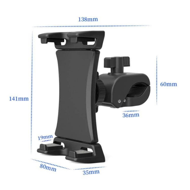Bicycle Handlebar Phone Holder For Phones And Tablets 360 Degree Rotation - adjustable ABS clamp fits 15–50mm handlebars, supports 4.5–12.9in devices, portrait/landscape