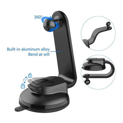 Car Dashboard Phone Holder With Suction Cup Double Chuck on dashboard adjustable 360° mount with washable suction cup and aluminum alloy arm