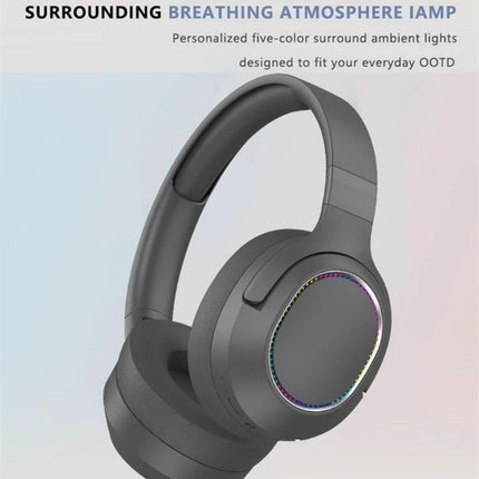 SOYTO Bluetooth Wireless Headset With Ambient Awareness For Calls gray over-ear headset with ambient light ring