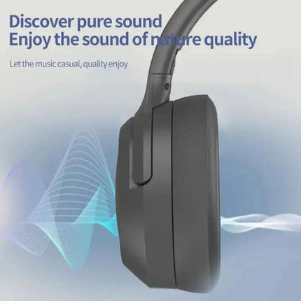 SOYTO Bluetooth Wireless Headset With Ambient Awareness For Calls shown side view overwave sound graphic, noise reduction feature