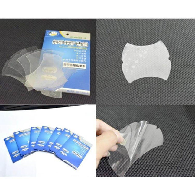 Invisible Scratch-Resistant Film for Car Door Handles, 4-Piece Set - clear PVC protective door handle scratch films shown in package and applied (4-piece)