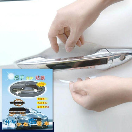 Invisible Scratch-Resistant Film for Car Door Handles, 4-Piece Set applied to chrome car door handle to prevent scratches