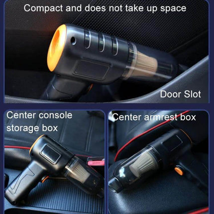 Car Vacuum Cleaner Wireless Handheld for Car Interiors compact cordless ABS handheld shown in door slot, center console, and armrest storage