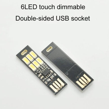 Compact USB Light for Emergency Use During Travel and Home – slim 6LED touch dimmable double-sided USB socket keychain light