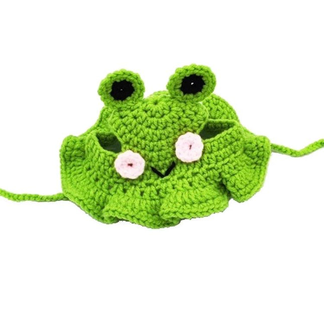 Comfortable Knitted Hats for Cats and Dogs in Daily Playtime - green crochet frog hat for playful pets, lightweight breathable wool