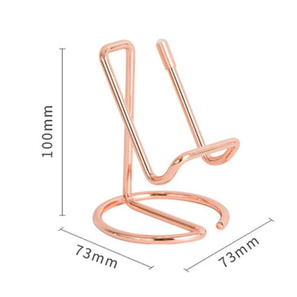Versatile Desktop Stand for Phones, Tablets and Business Cards - rose gold alloy stand, 100mm height, 73x73mm base, supports phone tablet business cards