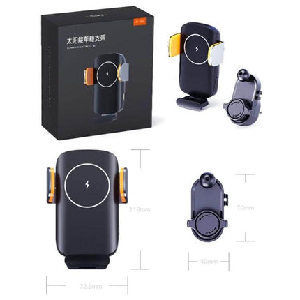 Car Wireless Charger Phone Holder With Air Vent Mount in black with gold side clamps, 15W wireless charging and air vent ball mount