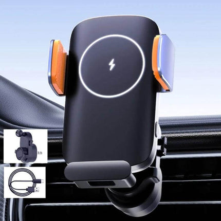 Car Wireless Charger Phone Holder With Air Vent Mount - 15W aluminum alloy wireless car mount with soft cushion clamp for hands-free navigation