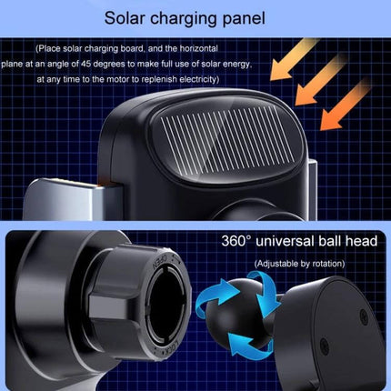 Car Wireless Charger Phone Holder With Air Vent Mount showing solar charging panel and 360° universal ball head for adjustable in-car mounting