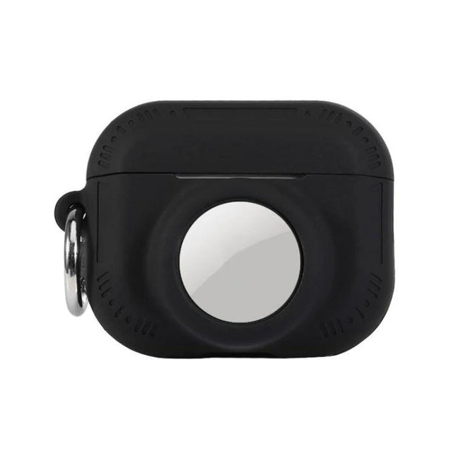 Protective Silicone Case for Everyday AirPods and AirTag Carry in black with keyring, soft dust‑resistant silicone protection